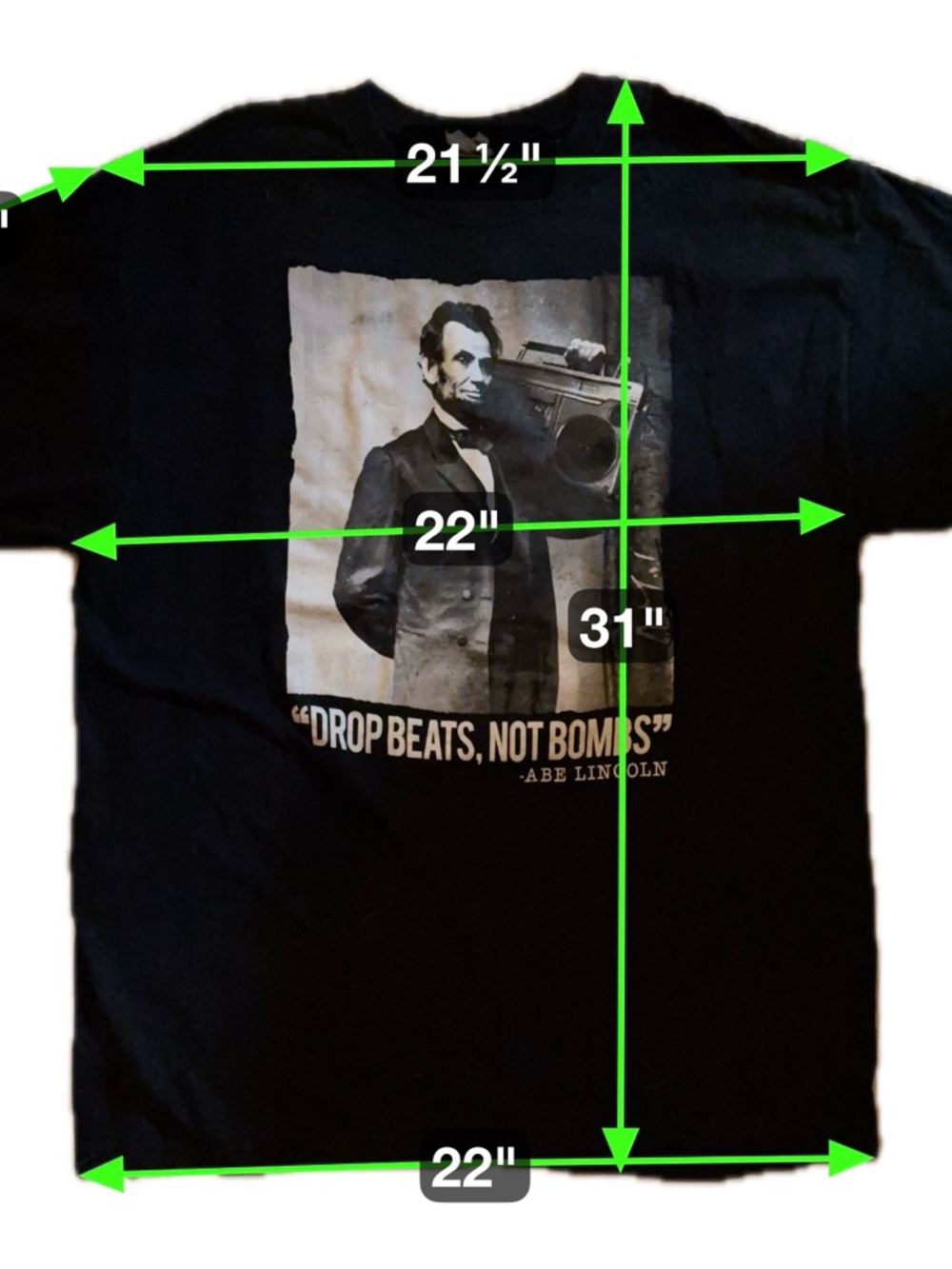 Abe Lincoln Boombox Graphic Tee XL "Drop Beats Not Bombs" Jerzees - Picture 7 of 8